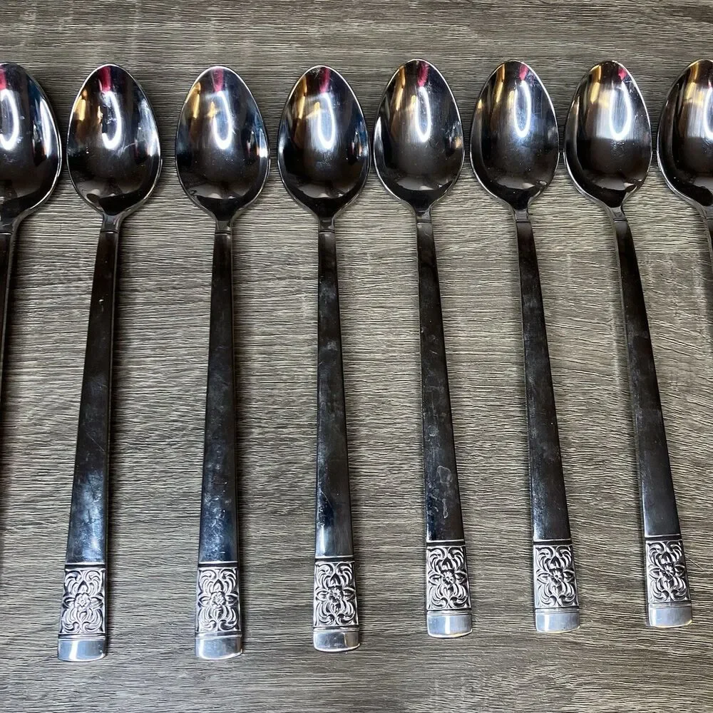 Reed & Barton Set Of 8 Harvest Bouquet 18/10 Stainless Iced Tea Spoons New
